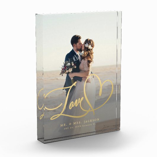 Pas getrouwd Love Gold Script Trouwfoto Custom Fotoblokken (Links)