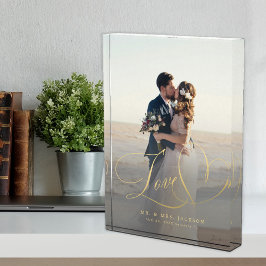 Pas getrouwd Love Gold Script Trouwfoto Custom Fotoblokken
