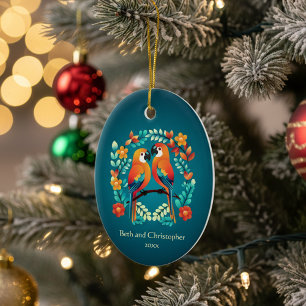 Pas getrouwd Lovebird Papegaaien Keramisch Ornament