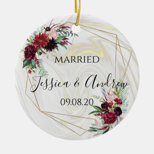 Pas getrouwd Marble Keramisch Ornament (Voorkant)