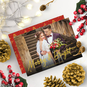 Pas getrouwd Merry and Bright Foto Kerstmis Kaart