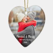 Pas getrouwd met huwelijk en fijne was foto rood t keramisch ornament (Links)