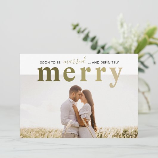 Pas getrouwd met huwelijk en huwelijk feestdagenkaart (Staand voorkant)