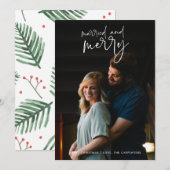 Pas getrouwd met huwelijk en vrolijk kerstfeest feestdagenkaart (Voorkant / Achterkant)