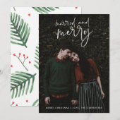 Pas getrouwd met huwelijksreis en feestelijke fees feestdagenkaart (Voorkant / Achterkant)