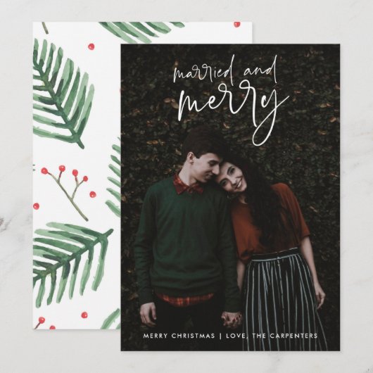 Pas getrouwd met huwelijksreis en feestelijke fees feestdagenkaart (Voorkant / Achterkant)