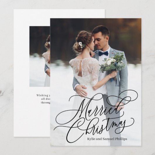 Pas getrouwd met kerstfeestdag feestdagenkaart (Voorkant / Achterkant)