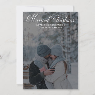 Pas getrouwd met kerstkalligrafie - foto-ingang feestdagenkaart