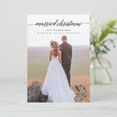 Pas getrouwd met kerstmis foto feestdagenkaart (Staand voorkant)