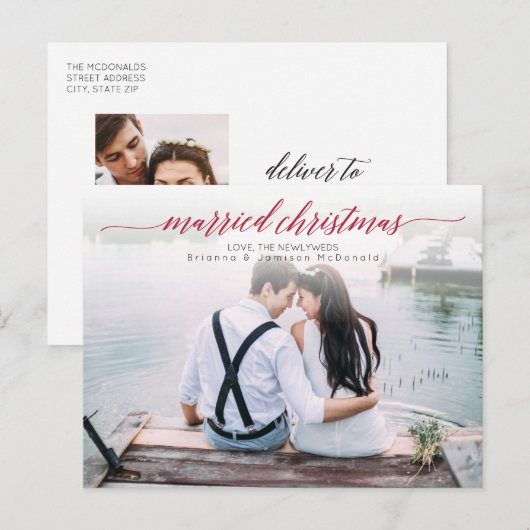 Pas getrouwd met kerstmis foto feestdagenkaart (Voorkant / Achterkant)