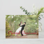 Pas getrouwd met Kerstmis Foto Feestdagenkaart (Staand voorkant)