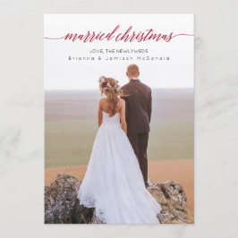 Pas getrouwd met kerstmis foto feestdagenkaart