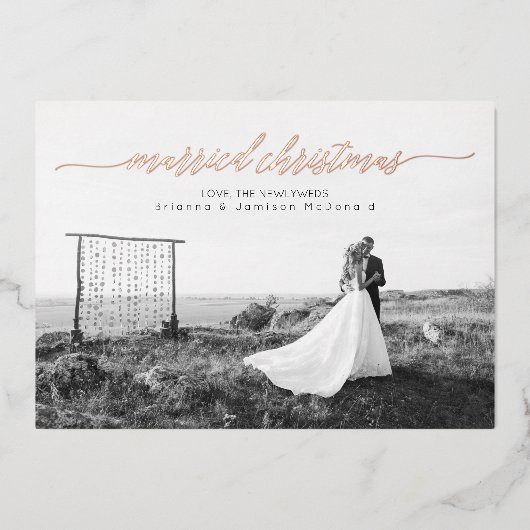 Pas getrouwd met kerstmis foto folie feestdagenkaart (Voorkant)