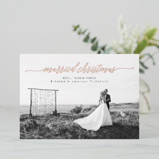 Pas getrouwd met kerstmis foto folie feestdagenkaart (Staand Voorkant)