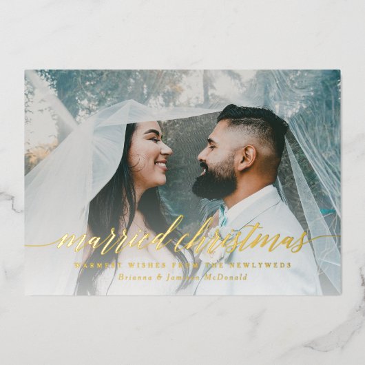Pas getrouwd met kerstmis foto folie feestdagenkaart (Voorkant)