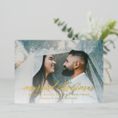 Pas getrouwd met kerstmis foto folie feestdagenkaart (Staand Voorkant)