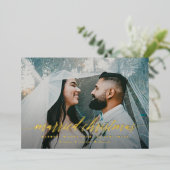 Pas getrouwd met kerstmis foto folie feestdagenkaart (Staand Voorkant)