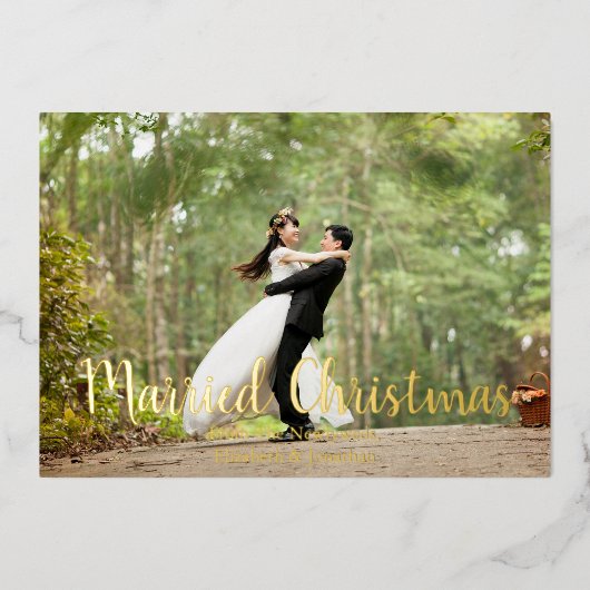 Pas getrouwd met Kerstmis Foto Folie Feestdagenkaart (Voorkant)