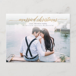 Pas getrouwd met kerstmis foto | Gold Script Feestdagenkaart