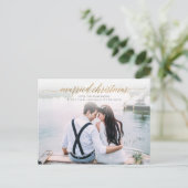 Pas getrouwd met kerstmis foto | Gold Script Feestdagenkaart (Staand voorkant)