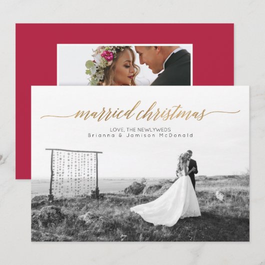 Pas getrouwd met kerstmis foto | Goud Feestdagenkaart (Voorkant / Achterkant)