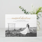 Pas getrouwd met kerstmis foto | Goud Feestdagenkaart (Staand voorkant)