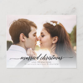 Pas getrouwd met kerstmis foto | Zwart Feestdagenkaart
