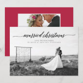 Pas getrouwd met kerstmis foto | Zwart Feestdagenkaart (Voorkant / Achterkant)