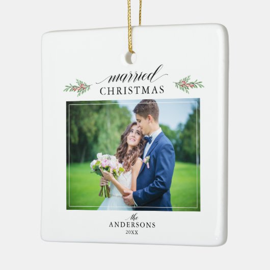 Pas getrouwd met kerstmis keramisch ornament (Links)