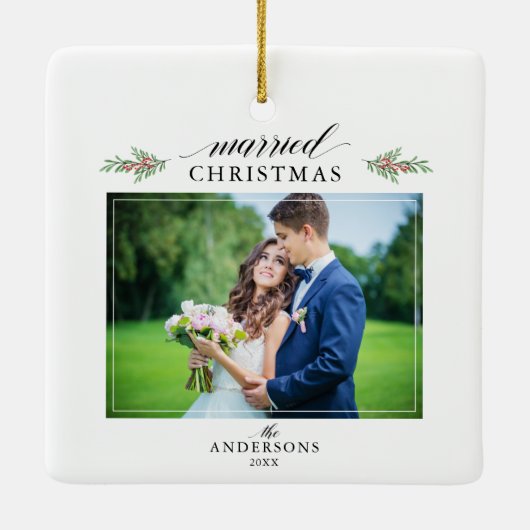 Pas getrouwd met kerstmis keramisch ornament (Achterkant)