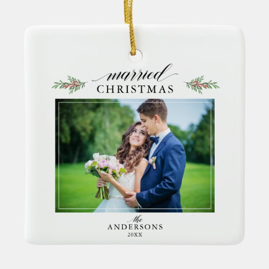 Pas getrouwd met kerstmis keramisch ornament (Voorkant)