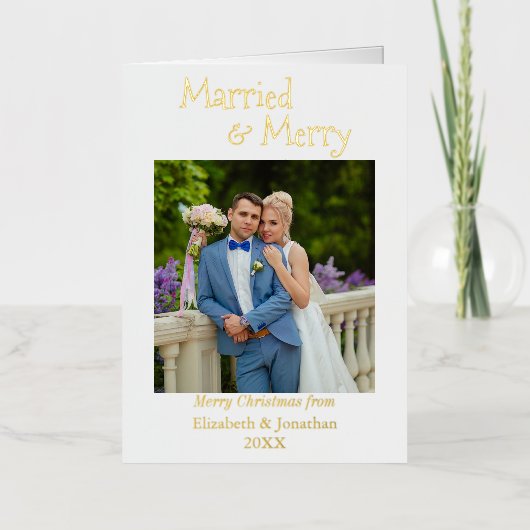 Pas getrouwd met minimalistische huwelijkse voorwa folie feestdagenkaart (Voorkant)