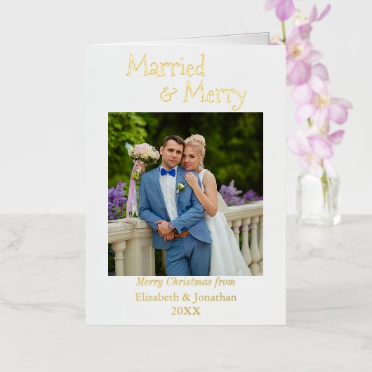 Pas getrouwd met minimalistische huwelijkse voorwa folie feestdagenkaart (Orchidee)