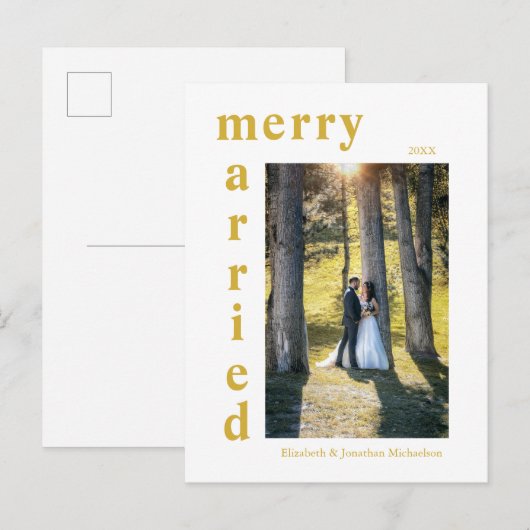 Pas getrouwd met vrolijk en gehuwd kerstfeest feestdagenkaart (Voorkant / Achterkant)