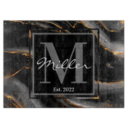 Pas getrouwd met zwarte en goudkleuren snijplank