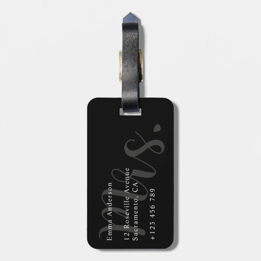 Pas getrouwd mevrouw Black and White Bagagelabel (Achterkant verticaal)