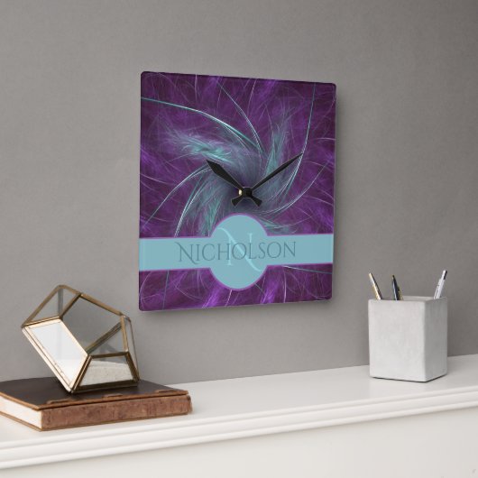 Pas getrouwd Monogram Aangepaste naam Abstract Spi Vierkante Klok (Kantoor)