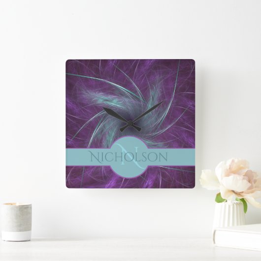 Pas getrouwd Monogram Aangepaste naam Abstract Spi Vierkante Klok (Huis)