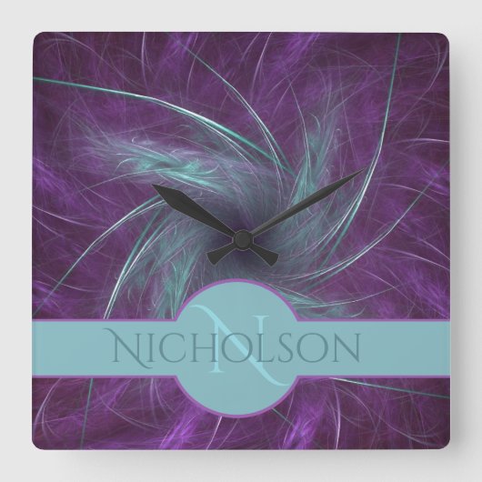 Pas getrouwd Monogram Aangepaste naam Abstract Spi Vierkante Klok (Voorkant)