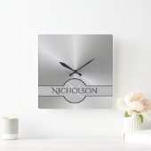 Pas getrouwd Monogram Aangepaste naam Metallic tex Vierkante Klok (Huis)