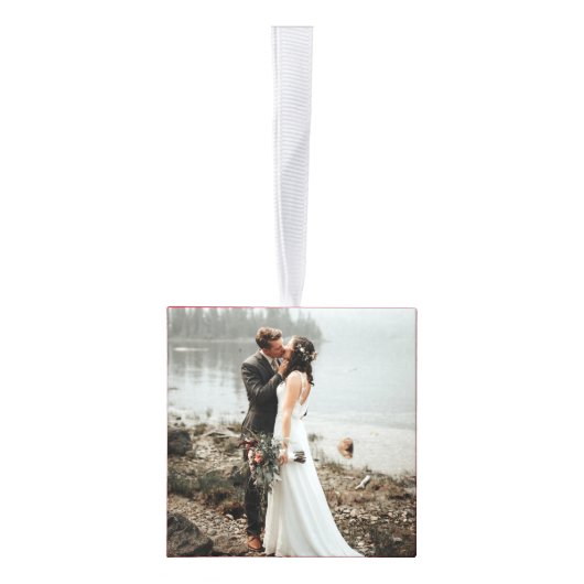 Pas getrouwd monogram eerste kerstfoto ornament (Rechts)