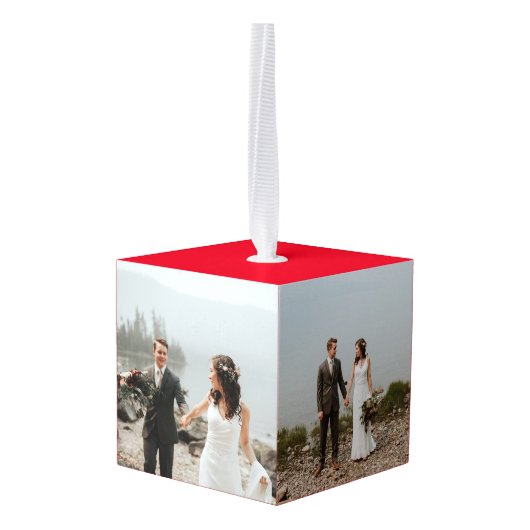 Pas getrouwd monogram eerste kerstfoto ornament (Achter hoekig)