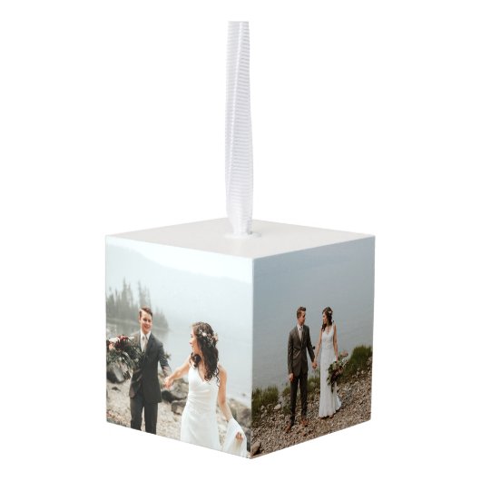 Pas getrouwd monogram eerste kerstfoto ornament (Achter hoekig)