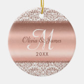 Pas getrouwd monogram Foto Elegant Roos Gold Keramisch Ornament (Voorkant)