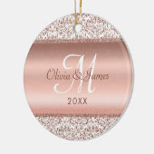 Pas getrouwd monogram Foto Elegant Roos Gold Keramisch Ornament (Links)