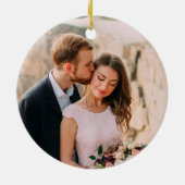 Pas getrouwd monogram Foto Elegant Roos Gold Keramisch Ornament (Achterkant)