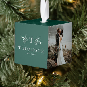 Pas getrouwd monogram groen eerste kerstfoto decoratie