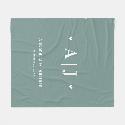 Pas getrouwd Monogram Sage Green Fleece Blanket (Voorkant (Horizontaal))