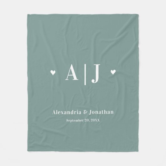 Pas getrouwd Monogram Sage Green Fleece Blanket Deken (Voorkant)