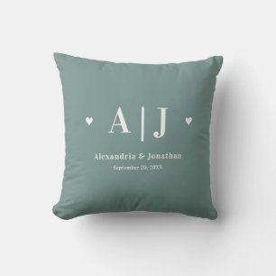 Pas getrouwd Monogram Sage Groen Keepsake Kussen